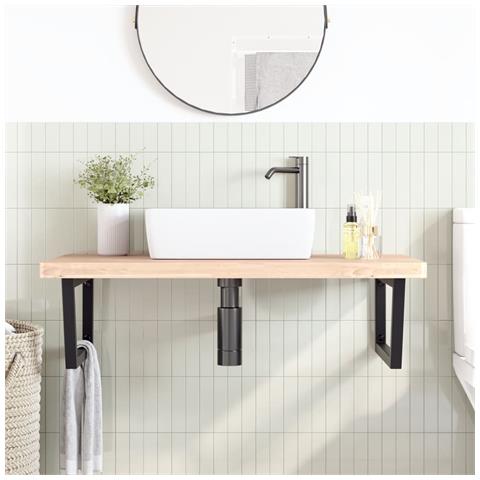 Ripiano A Parete Per Lavabo In Acciaio E Massello Di Faggio - Foto 2