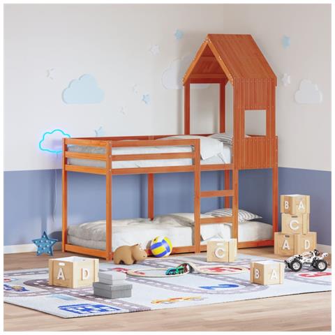 Tetto Letto Bambini Marrone Cera 55x99x139,5 Cm Massello Pino - Foto 8