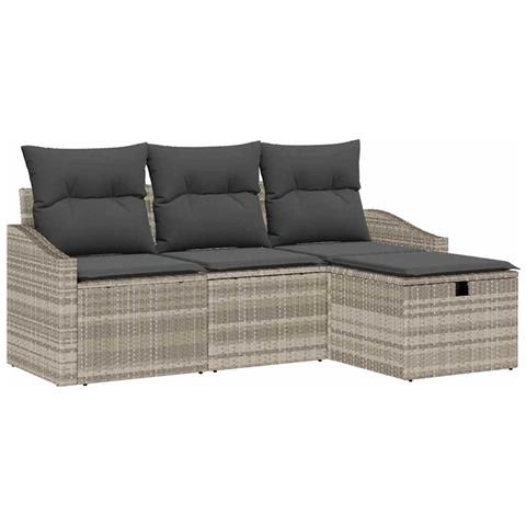 Set di divani da giardino 4 pezzi con cuscini grigio chiaro polyrattan - Foto 1
