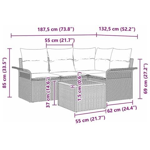 Set divani giardino 5 pezzi con cuscini polyrattan nero e acacia - Foto 9