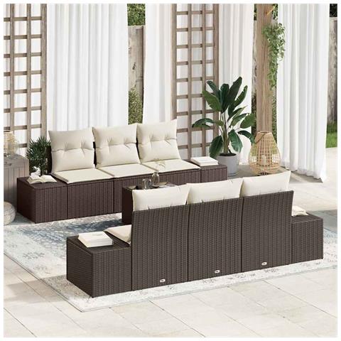 Set divano da giardino da 7 pezzi con cuscini in polyrattan marrone - Foto 2