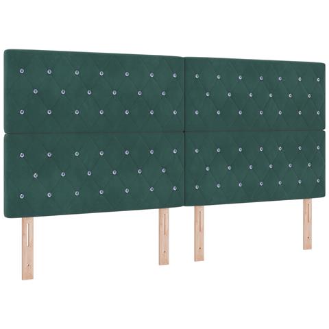 Testiera Con Bottoni di Cristallo e Design a Diamante Verde Scuro 200 cm Velluto - Foto 1