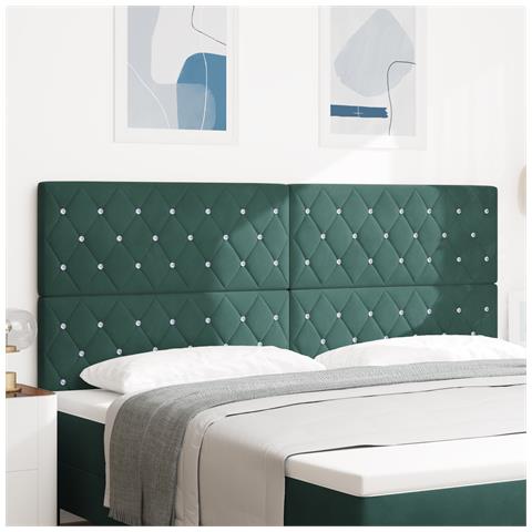 Testiera Con Bottoni di Cristallo e Design a Diamante Verde Scuro 200 cm Velluto - Foto 2