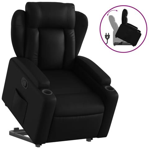 Poltrona Alzapersona Reclinabile Nera in Similpelle - Foto 1