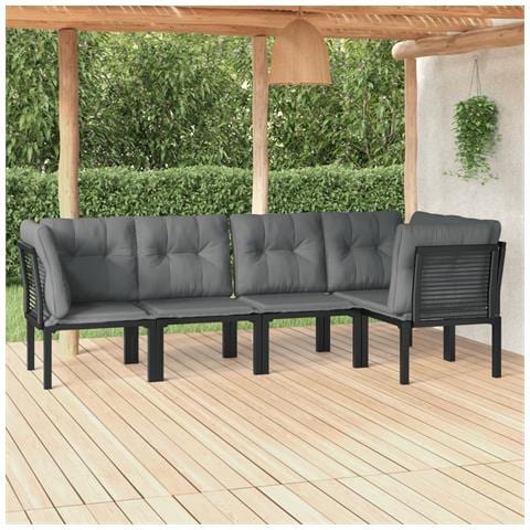 Set Salotto da Giardino 5 pz Nero e Grigio in Polyrattan - Foto 2