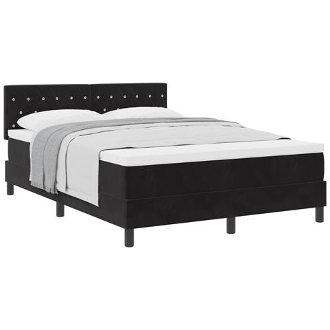Letto con rete da box e materasso Nero 140x200 cm Velluto - Foto 1