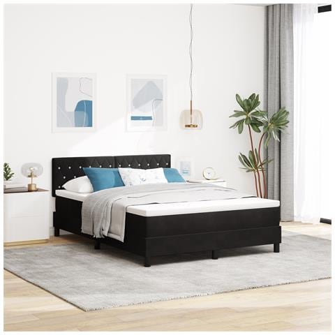Letto con rete da box e materasso Nero 140x200 cm Velluto - Foto 2