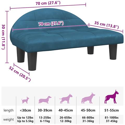 Lettino per Cani Blu 70x52x30 cm in Velluto - Foto 7