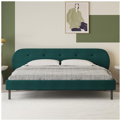 Tulsa Letto Imbottito 140x190cm Verde Con Testiera E Molle - Foto 1