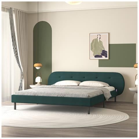 Tulsa Letto Imbottito 140x190cm Verde Con Testiera E Molle - Foto 5
