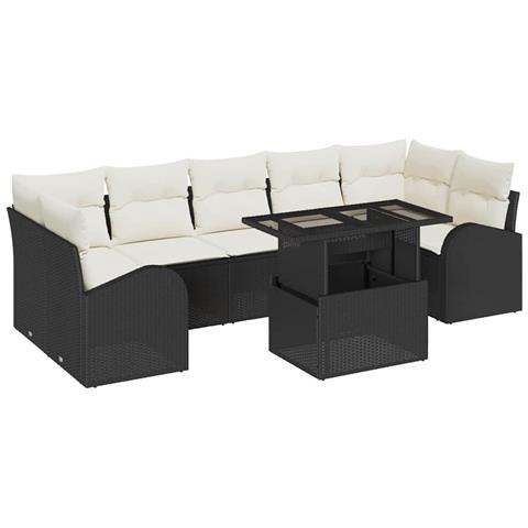 Set Divano da Giardino 8 pcs Nero 100 x 55 x 73 cm Poly Rattan - Foto 1