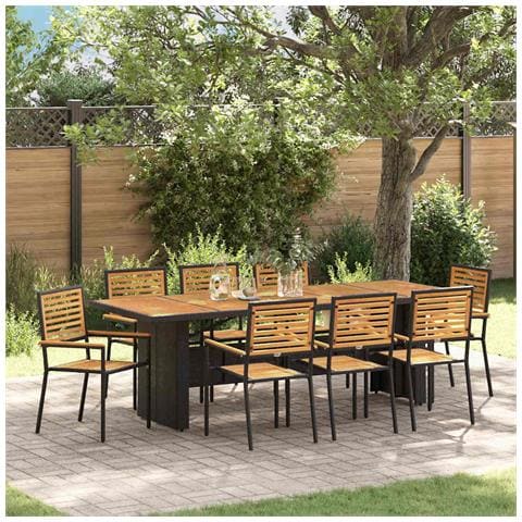 Set da Pranzo per Giardino 9 pcs Nero 240 x 90 x 75 cm - Foto 2