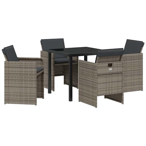 Set da Pranzo per Giardino 5 pcs Grigio polyrattan - Foto 1