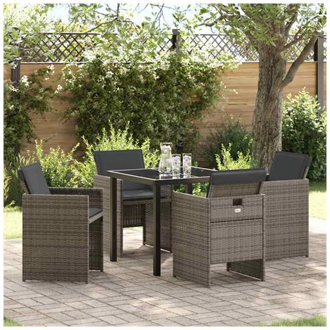 Set da Pranzo per Giardino 5 pcs Grigio polyrattan - Foto 2