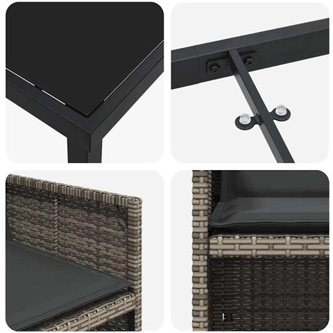 Set da Pranzo per Giardino 5 pcs Grigio polyrattan - Foto 9