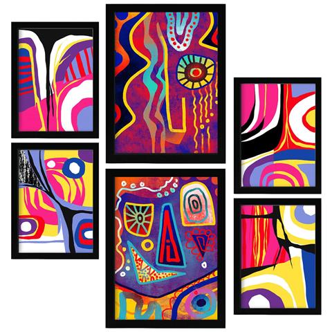 Set Di 6 Stampe Dipinti Decorativi Astratti Estetici Gotici Con Amanti Rumorosi Per Il Tuo Soggiorno, Camera Da Letto, Casa A3 & A4 Cornice Nera - Foto 1