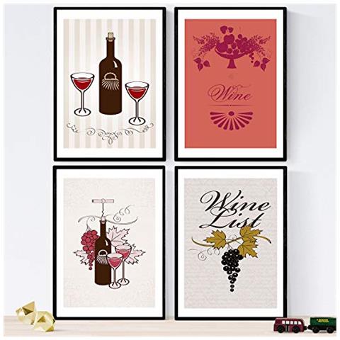 Set Di 4 Stampe Di Vino. Poster Di Vino E Cantina. Vino Vintage 2 Senza Cornice A4 - Foto 1