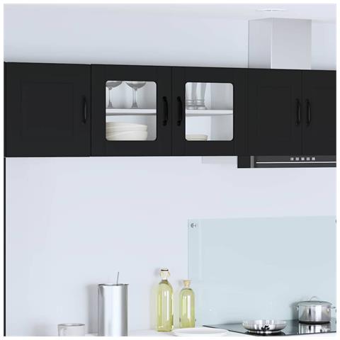 Pensile cucina con porta Nero 80 x 31 x 40 cm Legno multistrato - Foto 2