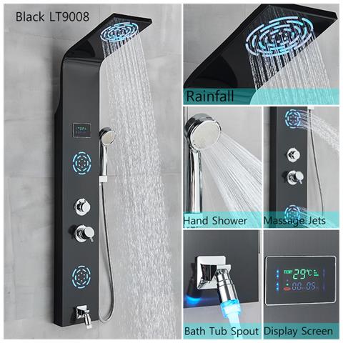 Pannello doccia, Blackswan, modello M9008 nero con LED, display digitale, bocca e funzioni SPA, dimensioni 114 cm - Foto 2