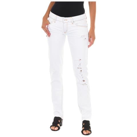 Pantaloni Lunghi In Denim Con Effetto Strappato E Orli Stretti E014152 Donna - Foto 1