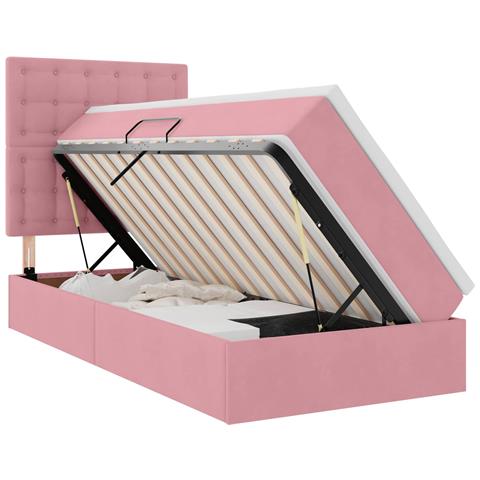 Letto con contenitore e materasso Rosa 90 x 200 cm Velluto - Foto 1