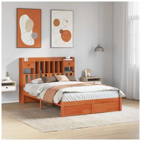 Libreria Struttura Letto con testiera Marrone Cera 200 x 160 cm - Foto 2