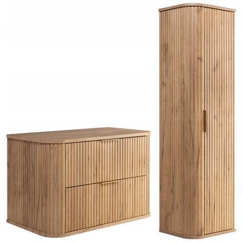 | Set di mobili da bagno - Marron Mat | 80/52/41 cm & 35/139/31 cm | Mobili sottolavabo, mobili da bagno, colonne, mobile da bagno - Chêne Craft - Foto 1