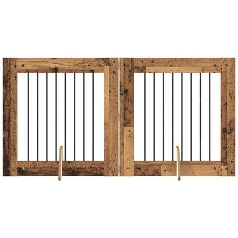 Cancello per cani con supporti 2 pcs Legno antico 80 x 80 cm - Foto 1