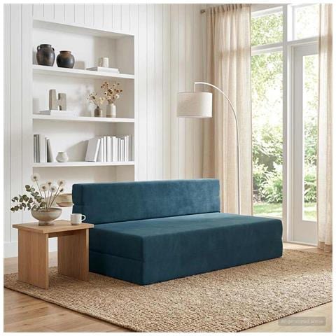 Divano Letto Pieghevole Blu 152 x 86,5 x 60 cm Tessuto - Foto 2
