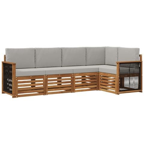 Set divano sezionale con cuscino 4 pcs Naturale e Grigio Chiaro - Foto 1