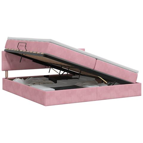 Letto con Contenitore con testiera Rosa 200 x 200 cm Velluto - Foto 1