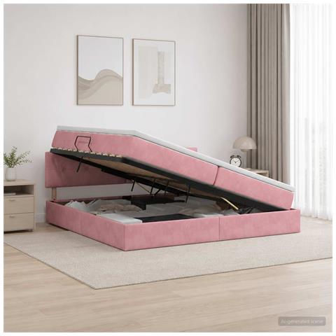 Letto con Contenitore con testiera Rosa 200 x 200 cm Velluto - Foto 2