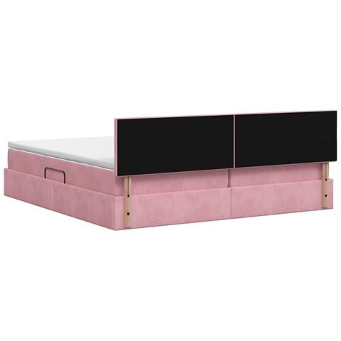 Letto con Contenitore con testiera Rosa 200 x 200 cm Velluto - Foto 9