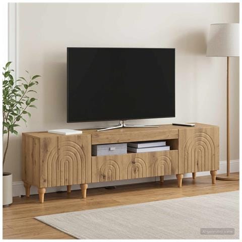 Mobile TV LED ALKMAAR Rovere Artigianale Legno ingegnerizzato - Foto 2