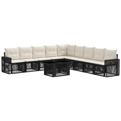 Set Divano da Giardino 10 pz Nero e Bianco Crema polyrattan - Foto 1