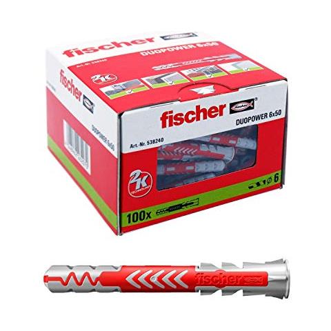 538240 100 Tasselli Lunghi Duopower 6 x 50 mm Universali perché Il Fissaggio di mensole, pensili, Staffe Porta TV su muro all'e cartongesso, Grigio / Rosso, 6 x 50 - Foto 1