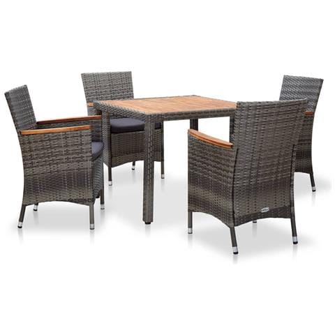 Set Da Pranzo Da Giardino 5 Pz Con Cuscini In Polyrattan Grigio - Foto 1