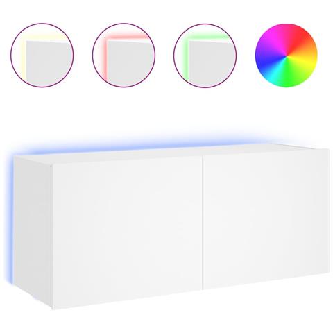 Mobile Tv A Parete Con Luci Led Bianco 100x35x41 Cm - Foto 2