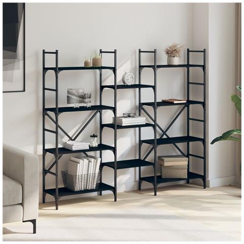 Libreria Nera 160x28,5x136,5 Cm In Legno Multistrato - Foto 3