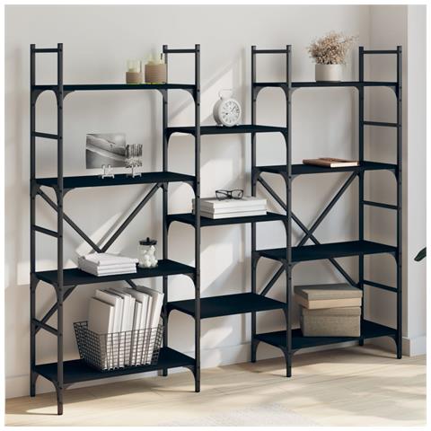 Libreria Nera 160x28,5x136,5 Cm In Legno Multistrato - Foto 1