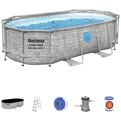Piscina Power Steel Swim Vista Series Ii Ovale Effetto Marmo Con Oblò 56714 - Foto 1