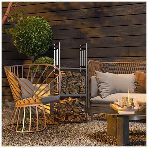 Portalegna Da Esterno E Interno A 3 Livelli Separabili In Metallo Con Ganci Per Attrezzi, Nero - Foto 2