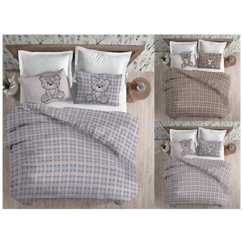 Copripiumino Sacco Piumone Cotone Flanella Pensieri Delicati Orsetto Tartan Singolo Grigio - Foto 2