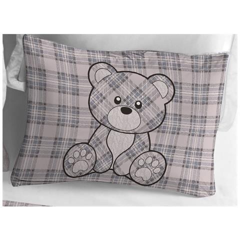 Copripiumino Sacco Piumone Cotone Flanella Pensieri Delicati Orsetto Tartan Singolo Grigio - Foto 5