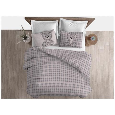 Copripiumino Sacco Piumone Cotone Flanella Pensieri Delicati Orsetto Tartan Singolo Grigio - Foto 1
