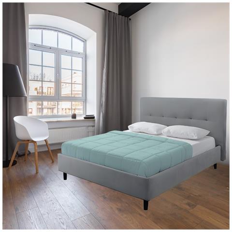 Letto Matrimoniale Snello Con Rete Fissa In Tessuto Grigio Chiaro - Foto 1