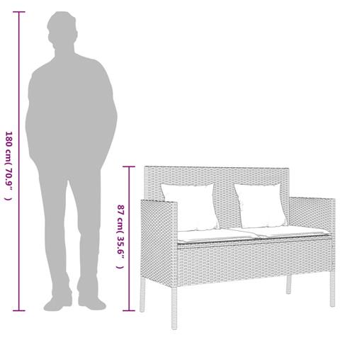 Panca da Giardino con Cuscini Nera in Polyrattan - Foto 10