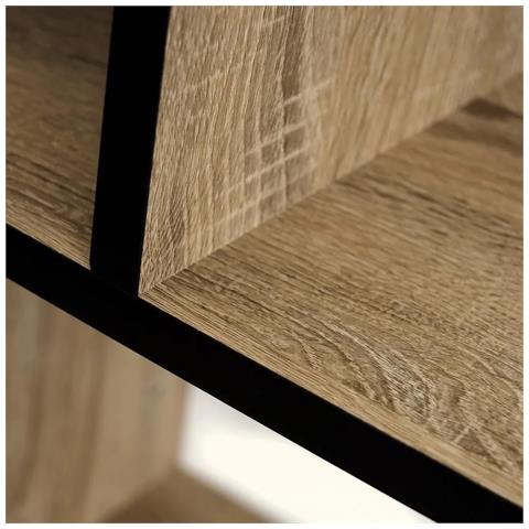 Libreria Design Industriale, 5 Ripiani Asimmetrici In Legno Laminato Da 15 Mm, Struttura In Metallo Nero Laccato A Polvere, Scaffale Moderno - Foto 2