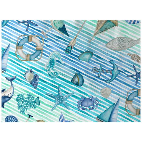 Completo Lenzuola Letto In 100% Cotone Made Italy Disegno Mare 25gi Maxi Mare 25gi - Foto 2