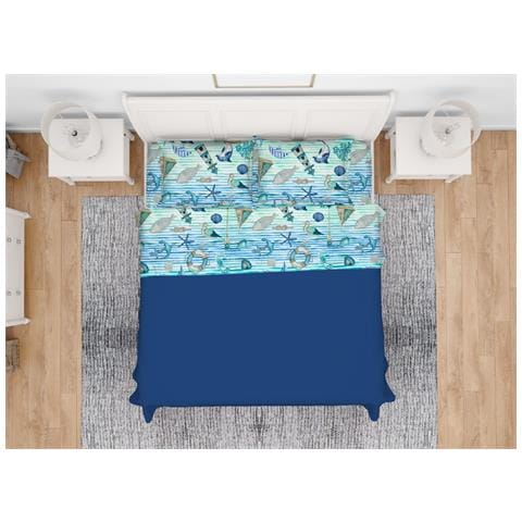 Completo Lenzuola Letto In 100% Cotone Made Italy Disegno Mare 25gi Maxi Mare 25gi - Foto 1